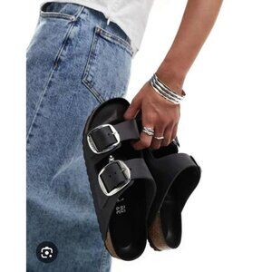 Birkenstock Arizona Womens Leather Sandals Black Double Buckle Comfort Slides 37